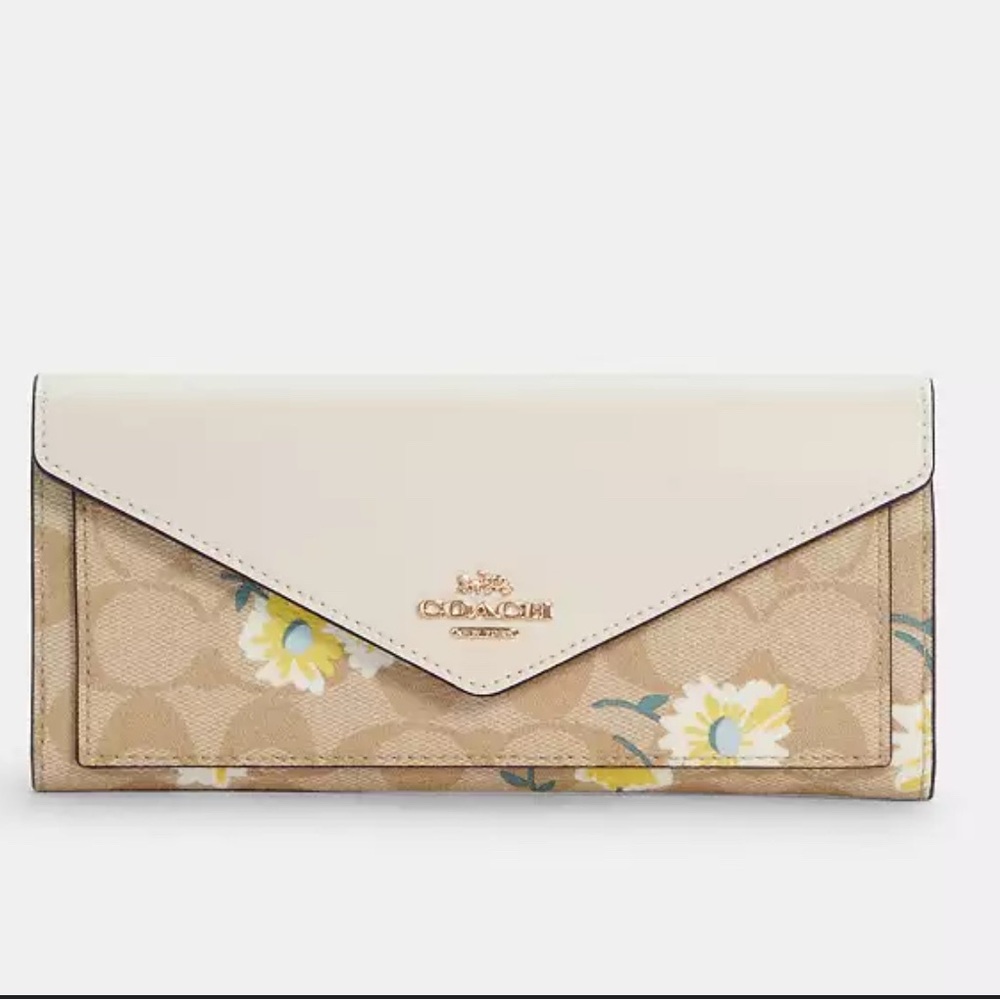 Coach Brown and Cream Monogram Wallet with Floral Accents